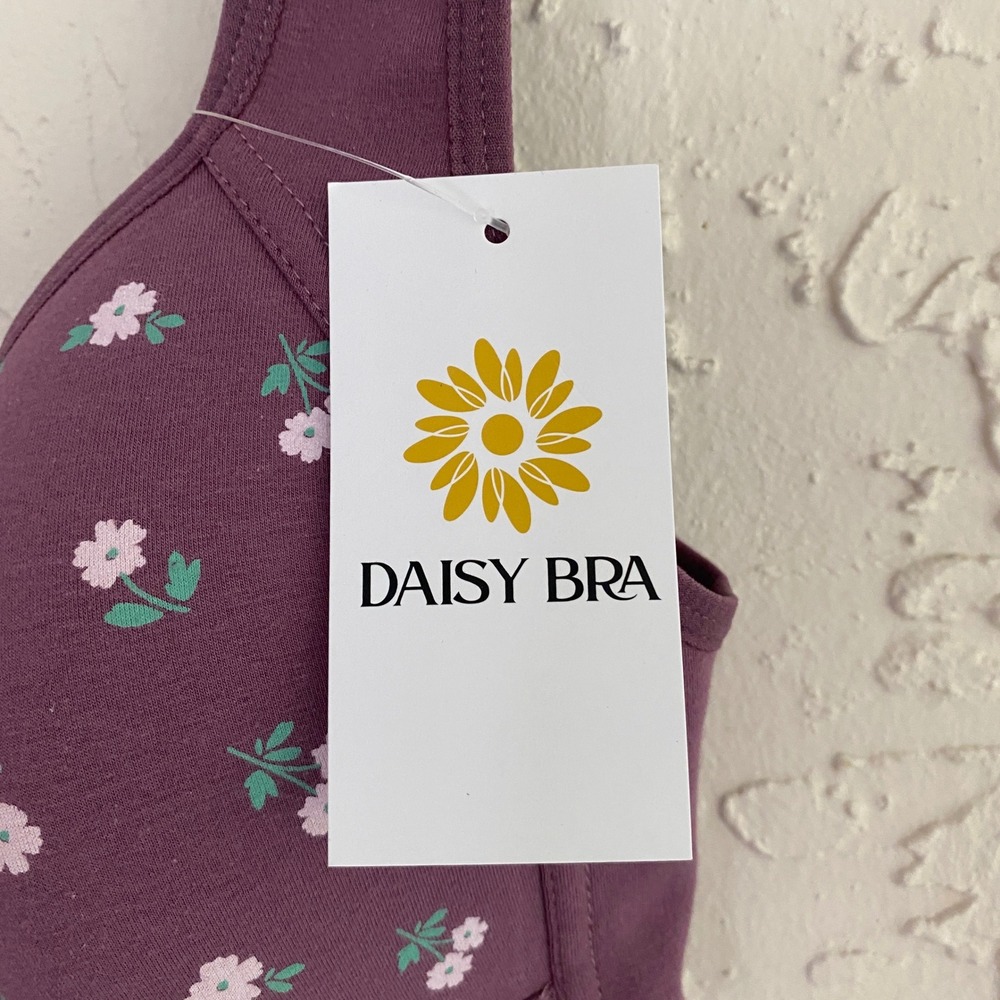 Daisy Cottagecore Front Closure Wireless Bra Women M Purple Floral Snap‎ Front - Picture 2 of 6